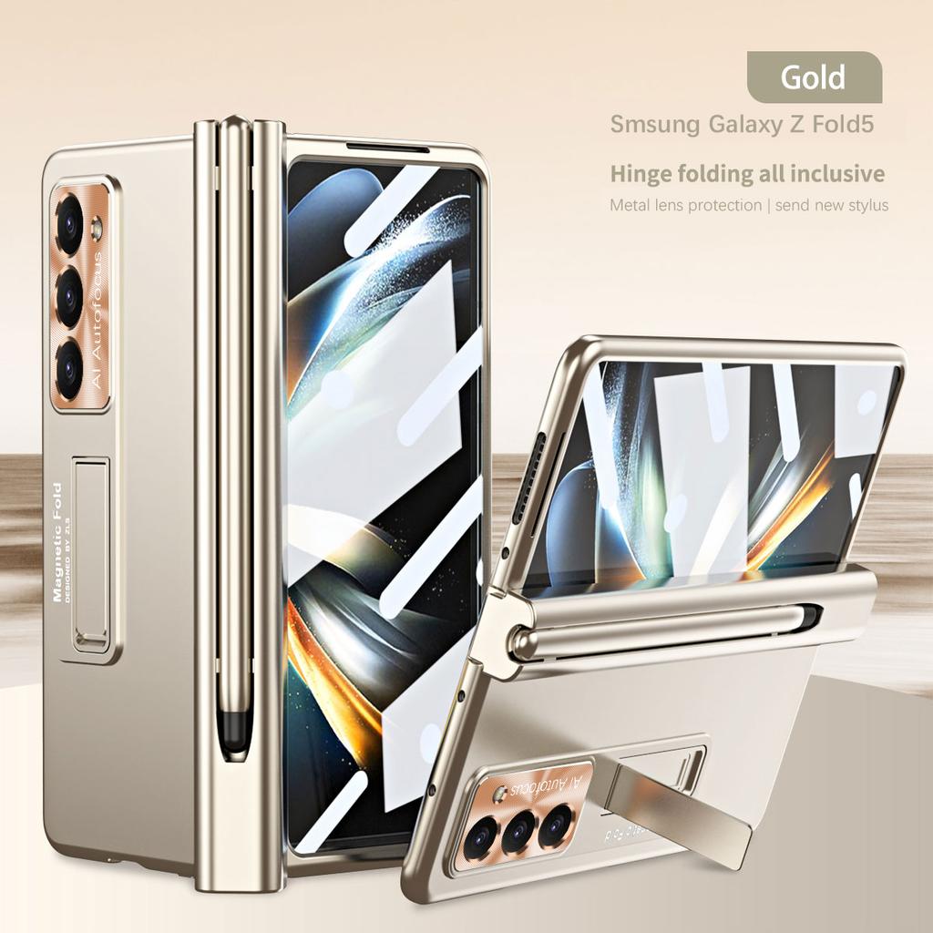 For Samsung Galaxy Z Fold 6 5 Case Hinge Fold 4 3 with S Pen Holder Magnetic Plating Armor Shockproof 360 Full Protector Cover