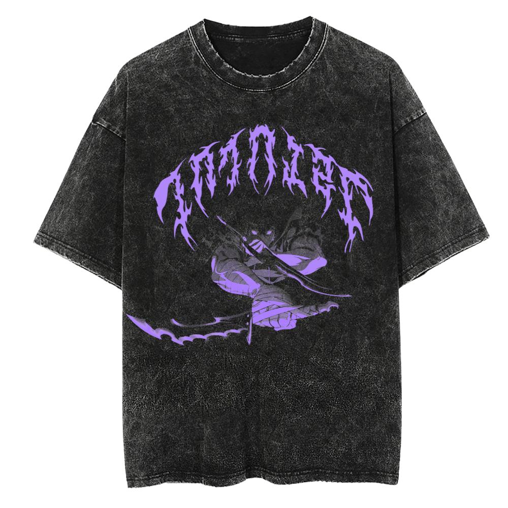 Мужская и женская винтажная стираная хлопковая футболка уличная одежда аниме Solo Leveling Графический принт Топы свободные футболки с коротким рукавом