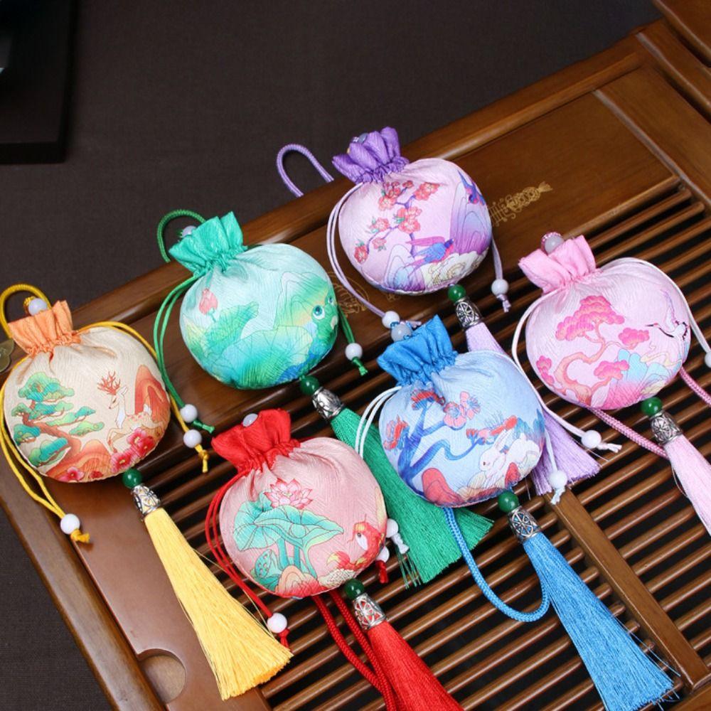 Deer Flower Tassel Drawstring Bag Frog Chinese Style Coin Purse Ins Jewelry Packing Bag  Festival