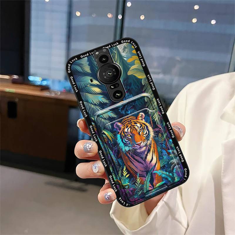 Противоударный чехол с полным покрытием для Sony Xperia Pro-I Милый задний чехол Пылезащитный Слот для карт Карман для карт Граффити Мягкий чехол