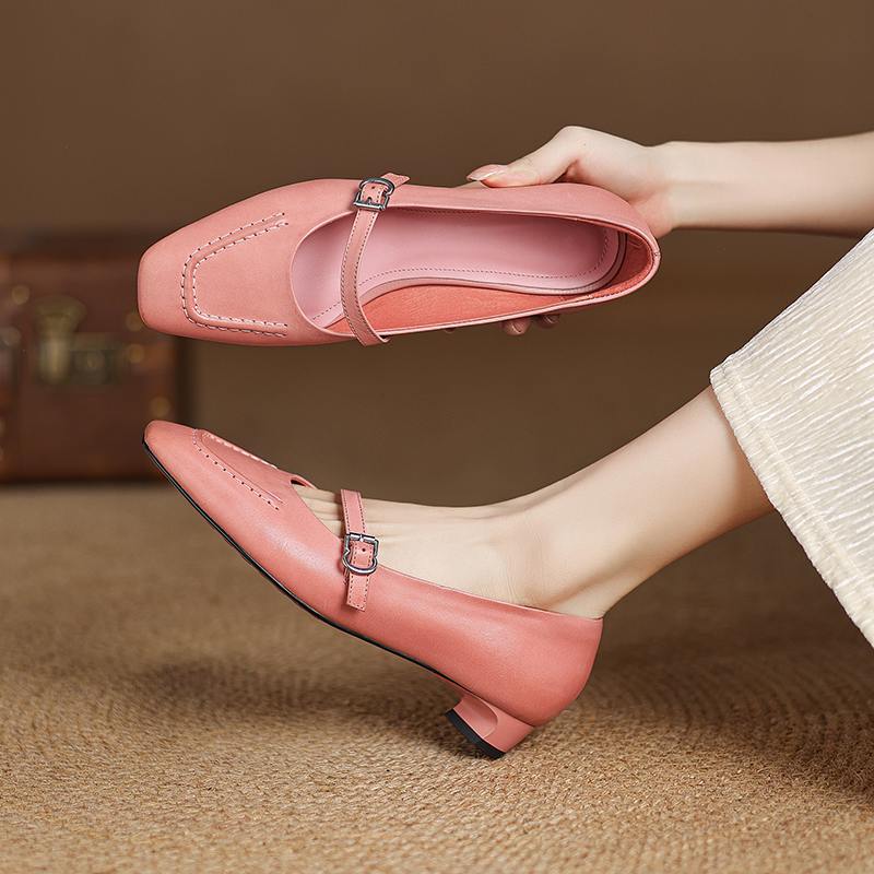 Krazing Pot Коровья кожа весна лето размер 41 низкий каблук женские легкие туфли квадратный носок неглубокие туфли-лодочки