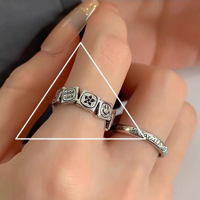 Кольцо в стиле ретро из серебра 925 пробы в корейском стиле — без выцветания, в стиле тяжелой промышленности для женщин