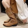 Retro Pointed Western Cowboy Boots for Women's 2024 New V-necked Embroidered Knight Boots with Thick Heels and High Sleeves