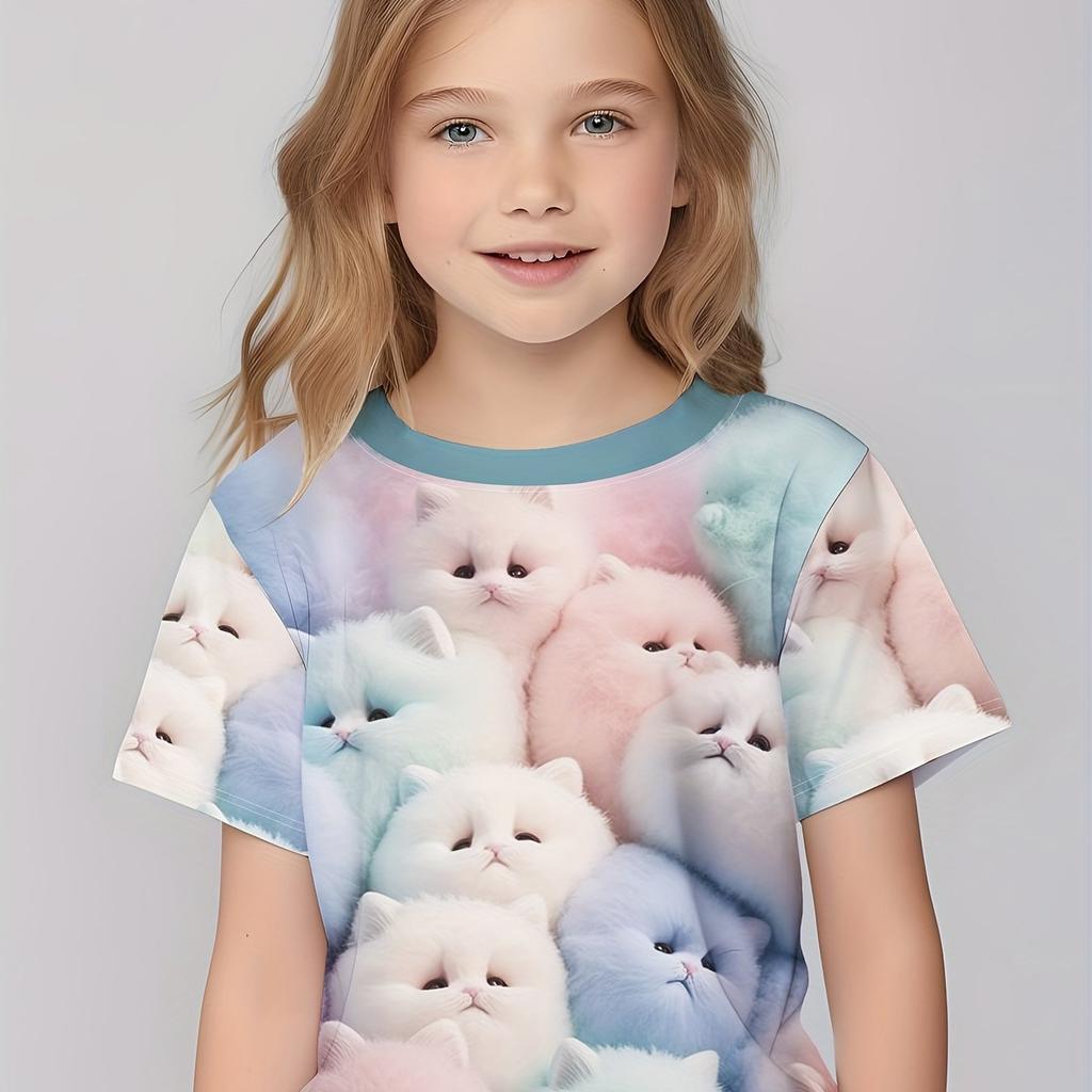 Детская одежда Футболки для девочек Детские футболки с коротким рукавом Милый узор с принтом Повседневная одежда для девочек Детская летняя одежда Топы