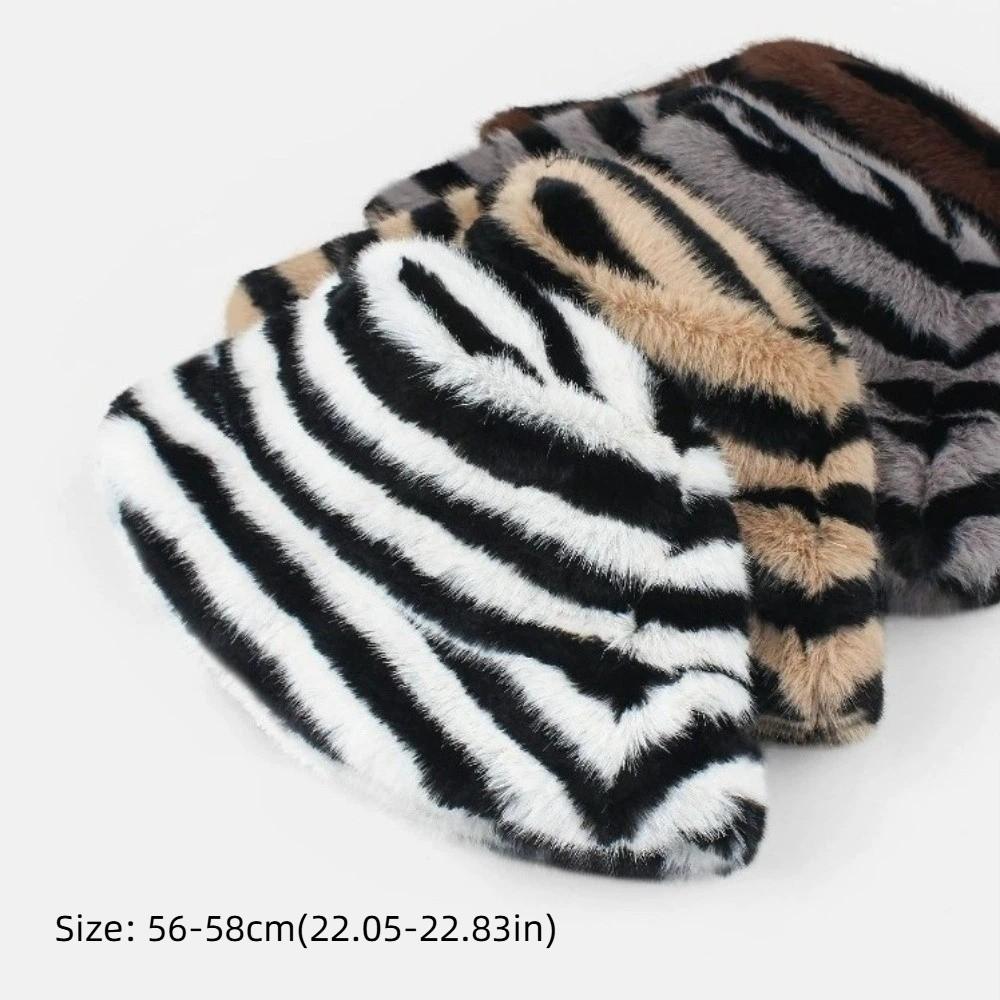 Fluffy Winter Bucket Hat Zebra Pattern Basin Hat New Striped Fisherman Hat