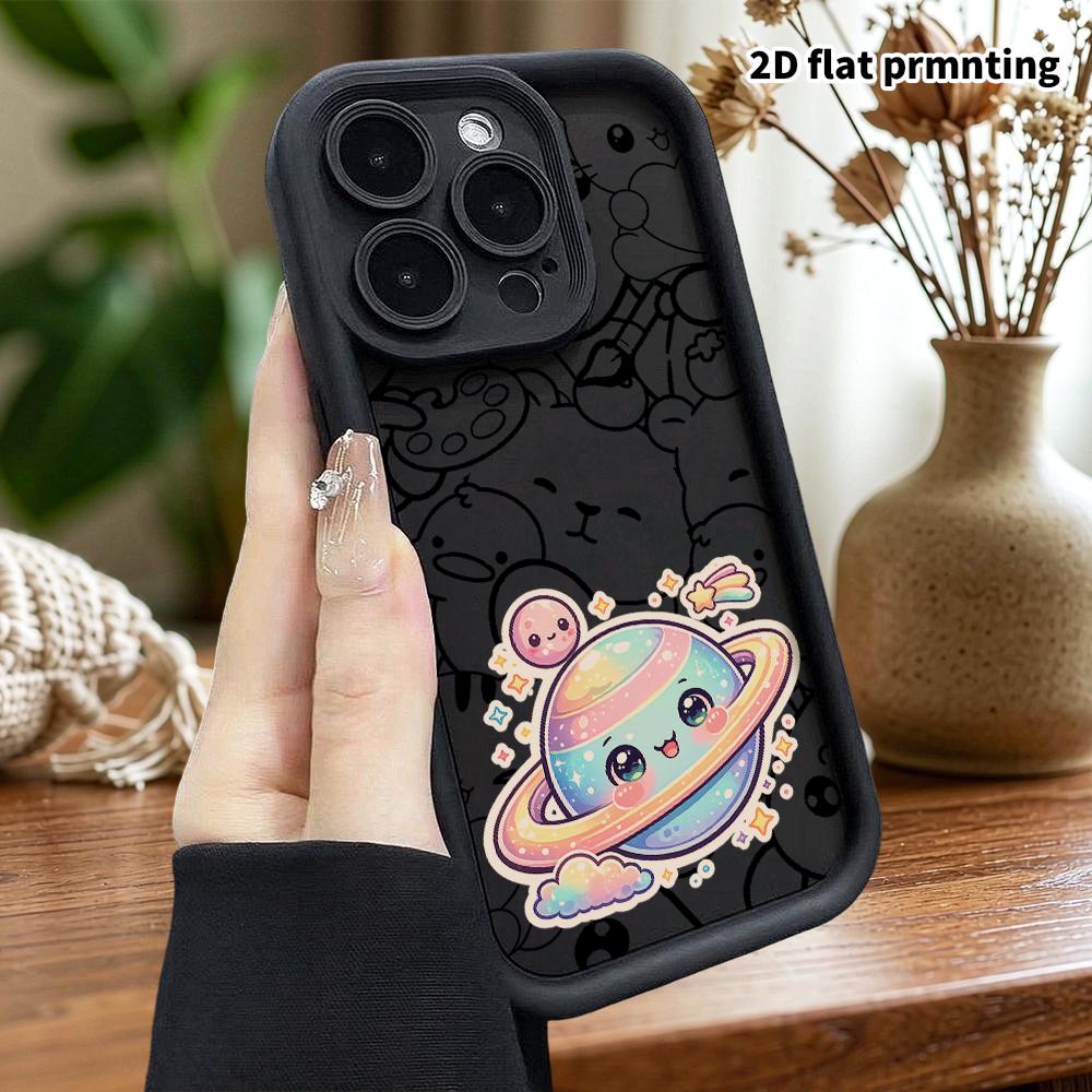 Phone Case: 2D flat design, suitable for iPhone 18, 17, 16, 15, 14, 13 Pro protective cases, cartoon rainbow planet, perfect Christmas and Halloween h