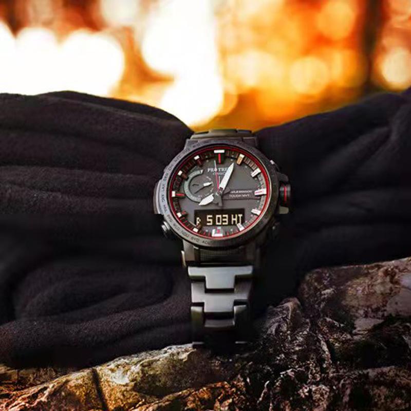Casio Серия PRO TREK-Дисковый двойной дисплей 100 м Водонепроницаемость Механизм Shi Ying Титановый сплав Ремешок Японские и корейские часы Мужские;s PRW-60YT-1PR
