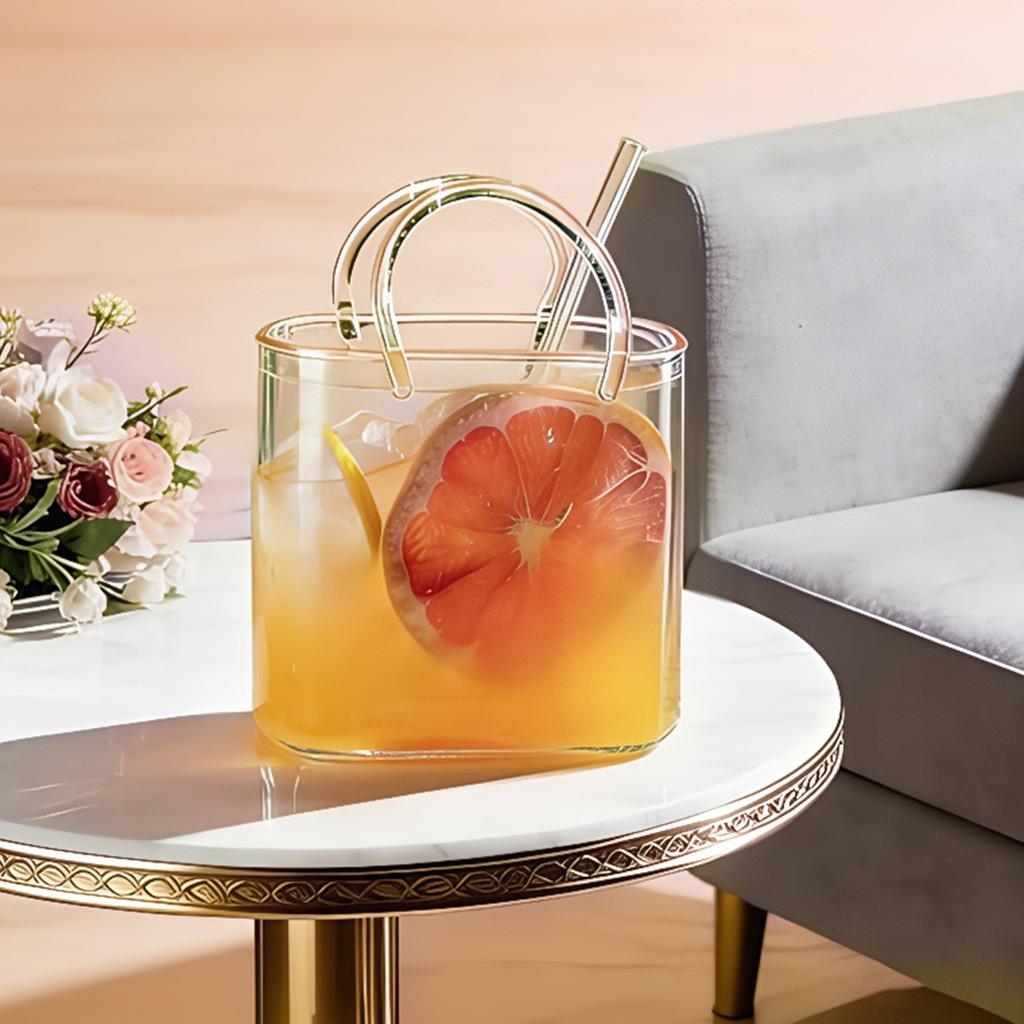 Trendy Glass Handbag Drinkware Set with Glass Straw Unique 780ml Fruit Juice Cocktail Glass Cup Creative Glass Wine Cup Bar Tool