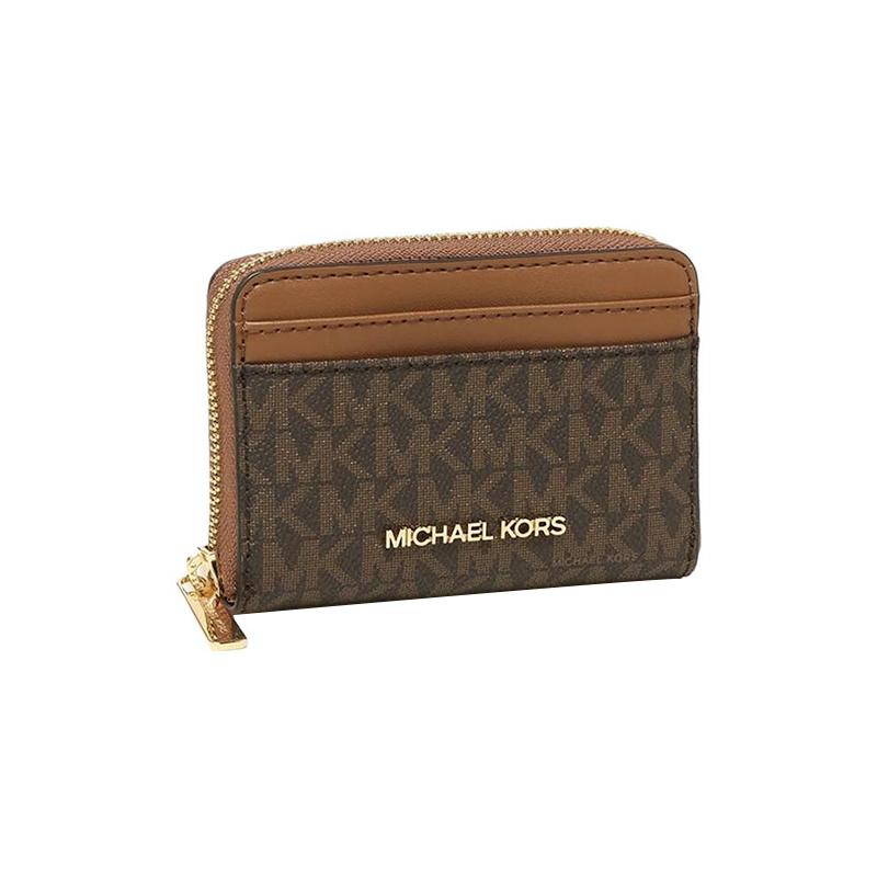 Michael Kors Jet Set Travel Логотип Застежка-молния Покрытие из холста Держатель для карт Кошелек Обычный Женский Коричневый