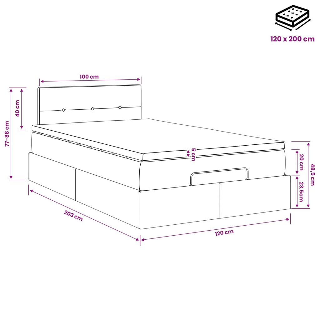 Ottoman Bed with Mattress Black 120 x 200 cm Velvet