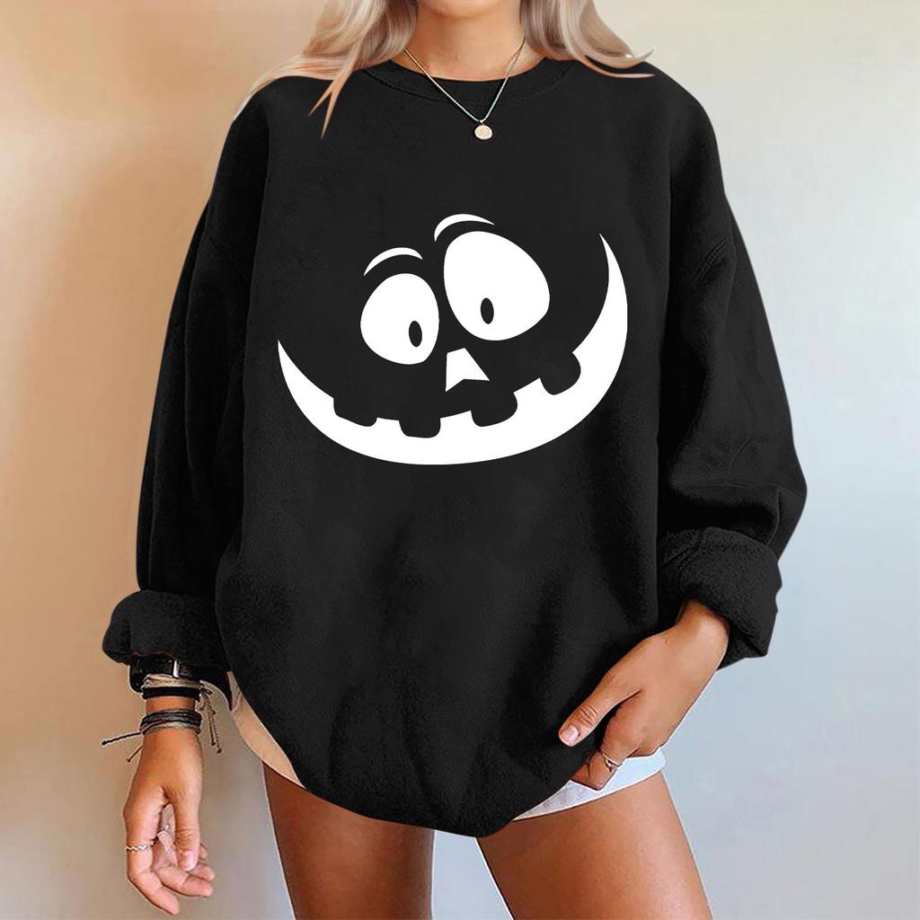Женские повседневные модные толстовки с длинным рукавом и круглым вырезом с принтом Хэллоуина, пуловер, топ
