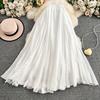 Dimanaf 2025 Summer Solid Women New Skirts Elastic Elegant White Pleated Skirts Lace High Waist