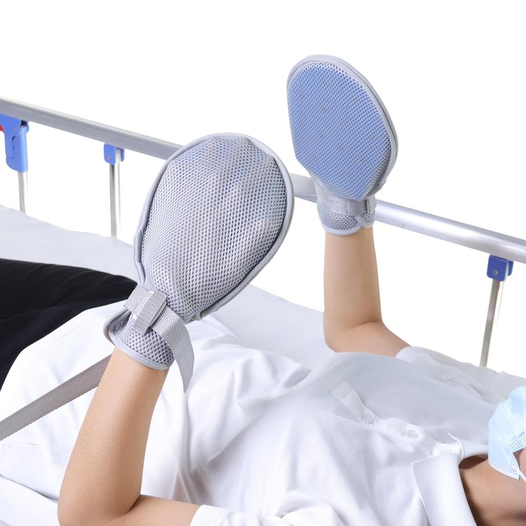 ENLUNTRA Nursing Mesh Set of For Left and Right Nursing Care Nursing with Restraint Scratch Scratch Extubation Diaper Gray Mittens, Self-Injury