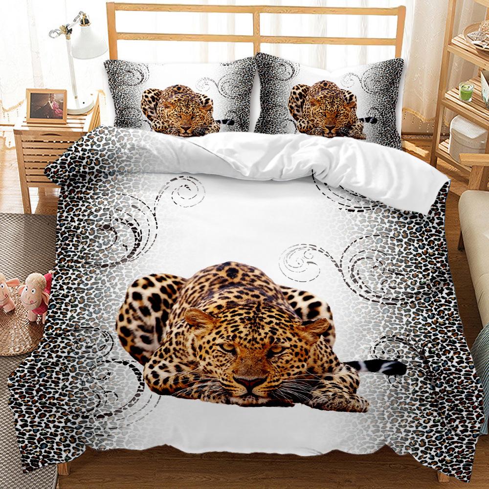 Beast Leopard 3D Digital Printing Two or Three Piece Set European and American Quilt Cover Pillowcase