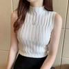 Women Bottoming Vest Half High Collar Sleeveless Knitting Tops Slim Fit Solid Color Tank Tops Streetwear