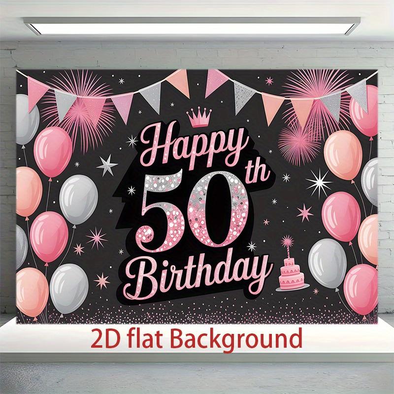 1pc Birthday 50th Gift Box Rose Party Banner Golden Polyester