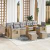 10-Piece Garden Sofa Set with Beige Cushions Poly Rattan Acacia, 3-Piece Dining Set with Cushions 3361732
