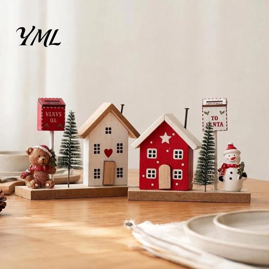 Christmas Gift for Family Mini Village House Figurine, Winter Scene Ornament with Snowman Showcase Display Bear & Mailbox, Nordic Style Desktop
