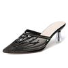 Summer New Mesh Diamond Slippers for Women's Fashion Outwear Pointed Crystal Heel High Heel Slippers