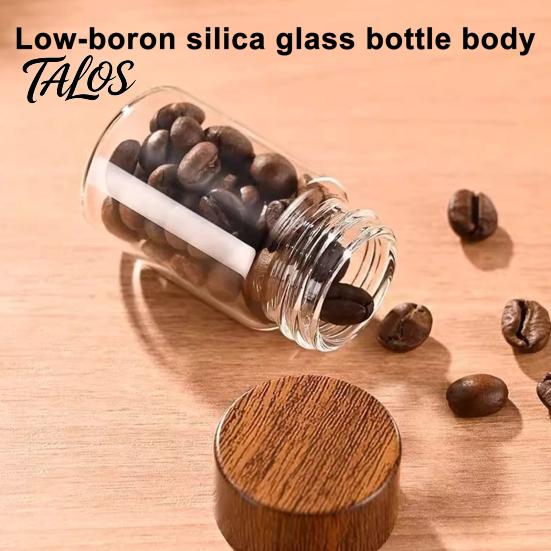 Мини-банка Talos Glass с деревянной крышкой, влагостойкий портативный маленький контейнер, для кофейных зерен, чая, сахара, специй, кухонный органайзер