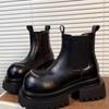 Мода 2025 Новая женская мода Ботильоны на толстой подошве Осенне-зимняя обувь Элегантные современные ботинки-чулки Круглый носок Средний каблук