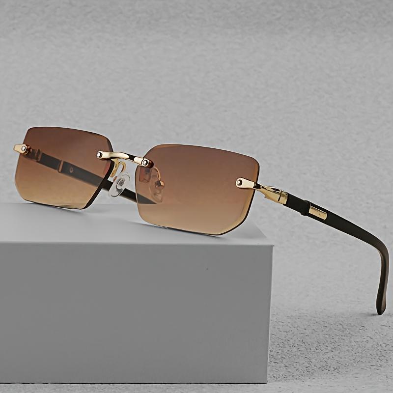 Стильные безободковые прямоугольные модные очки для мужчин и женщин - Трендовые черные линзы с металлической оправой золотистого тона