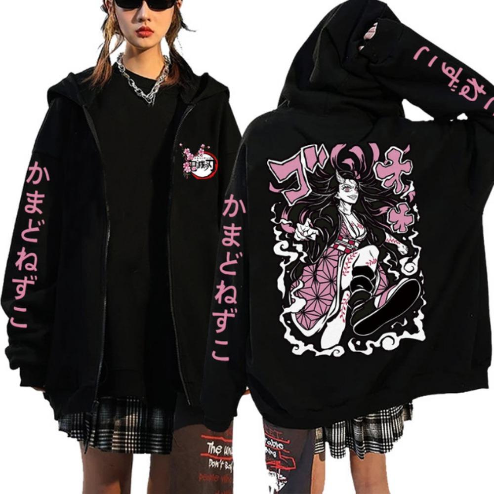 Аниме Devil Killer Hooded Sweatshirt, свободная куртка на молнии, стиль хип-хоп, Y2K, Kamado Nezuko