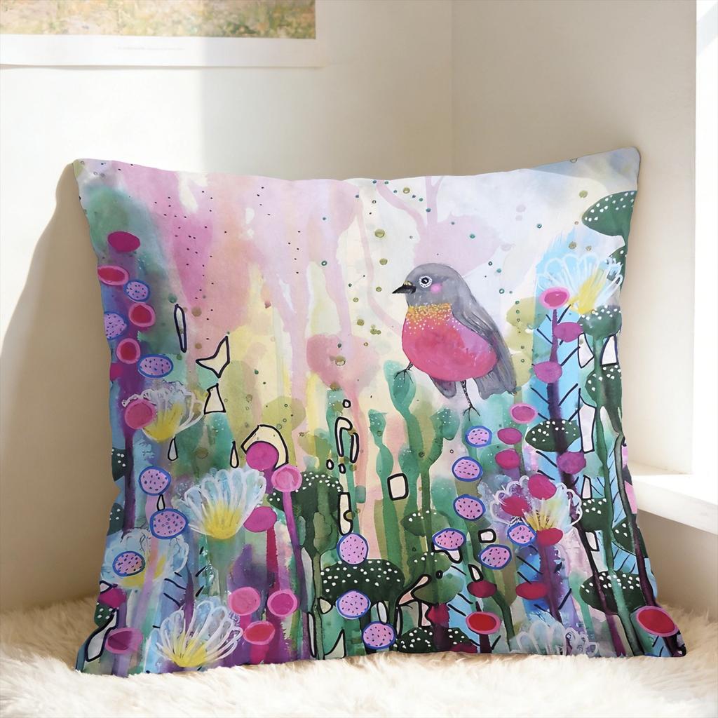 Pillow Case Colorful Bird Floral Comfy Pillow Cover For Sofa Couch Bed Living Room Morden Pillowcases