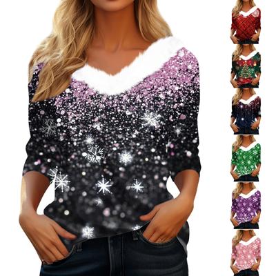 Рубашки с длинным рукавом для женщин Милые топы Рождественские принты Футболки Блузки Повседневные топы больших размеров Базовые топы Пуловеры
