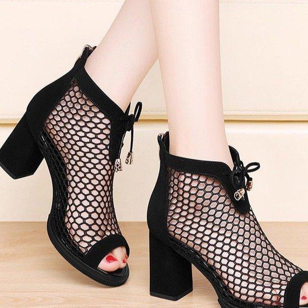 Большие размеры 35-43, новые модные туфли на высоком каблуке с застежкой-молнией «рыбий рот», модные повседневные женские большие размеры, дышащие сетчатые классные ботинки