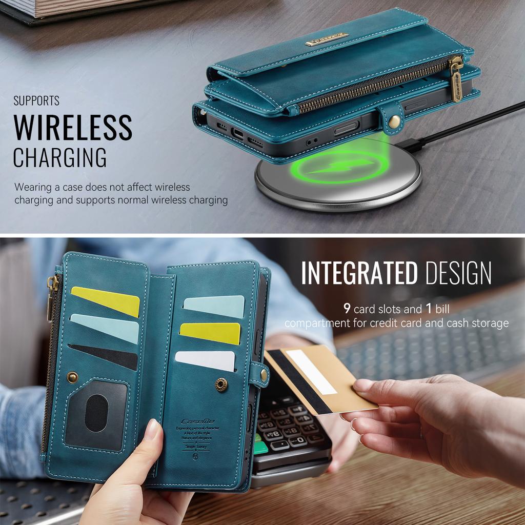 For iPhone 16 Pro CASEME Case C39 RFID Blocking Zipper Wallet Stand Leather Cover with Strap