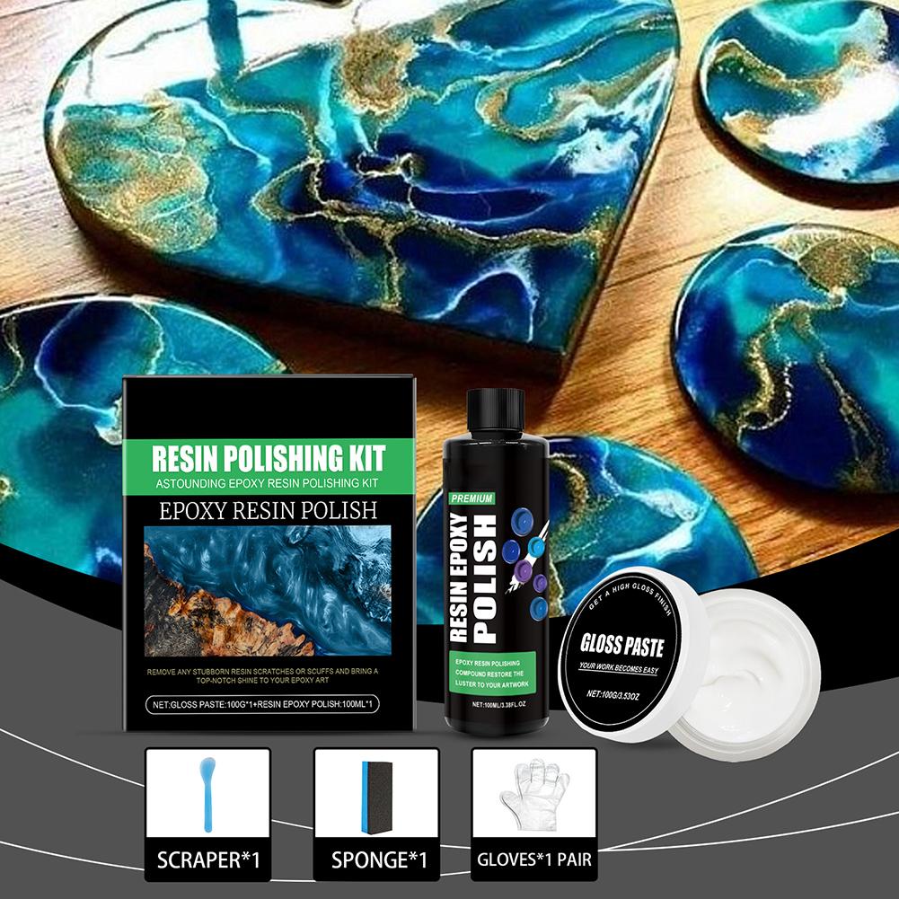 Polishing Kit Epoxy Resin Art Renovation Epoxy Polish Sponges1 (30 G) Gloves1 Of Manual 2 Pair Instruction Scrapers2 A6X6
