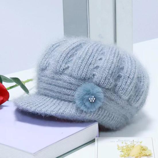 Женская вязаная шапка с удлиненным козырьком, утолщенная плюшевая зимняя шапка, однотонная, с цветочным декором, теплая шапка, модные аксессуары