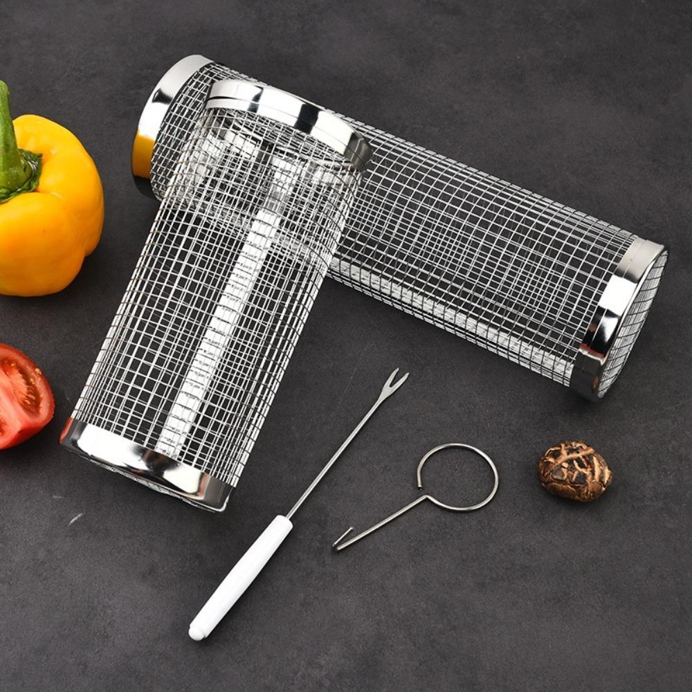 Круглая вращающаяся корзина для гриля, герметичная сетка, проволочная сетка, цилиндрические клетки для гриля, инструмент для гриля