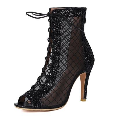 Мода 2025 Женские Сандалии Пип-То Тонкий Каблук 9,5 см Молния Шнуровка Блестящие Сексуальные Туфли для Свиданий Вечеринки Большой Размер 46 47 48