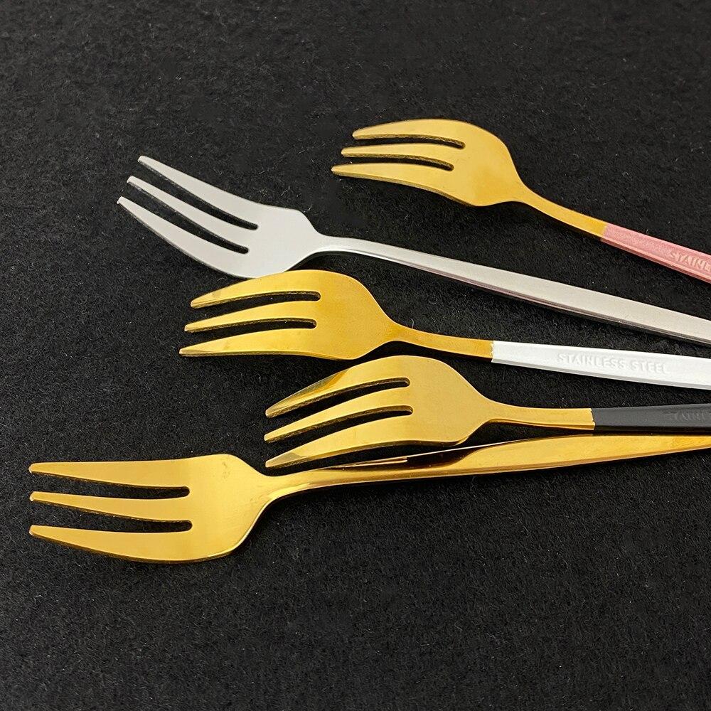 6Pcs Tea Fork Stainless Steel Tableware Set Fruit Fork Dinnerware Cutlery Set Gold Cake Snack Gold Salad Fork Kitchen Utensils
