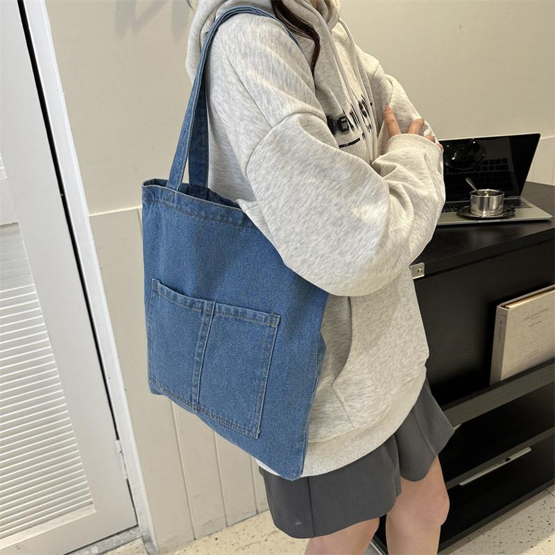 Cowboy Canvas Compact Shoulder Bag With Stitch Detailing For Street Fashion