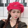 Wool Knitted Beret Hat Women's Autumn Winter Japanese Simple Painter Hats Big Head Circumference Hairline Caps