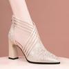 Spring Net Boots Women'S Sandals Thick Heel Bag Head High Heel Hollow Mesh Shoes Rhinestone Pearl Fashion Cool Boots Women
