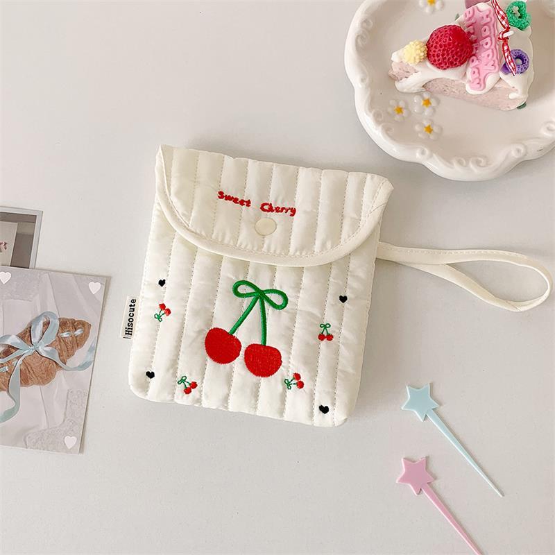 Милая сумка для хранения кота с вишней и яблоком, портативная ручная сумка для хранения гигиенических прокладок, большая вместимость, женская косметичка, подарки