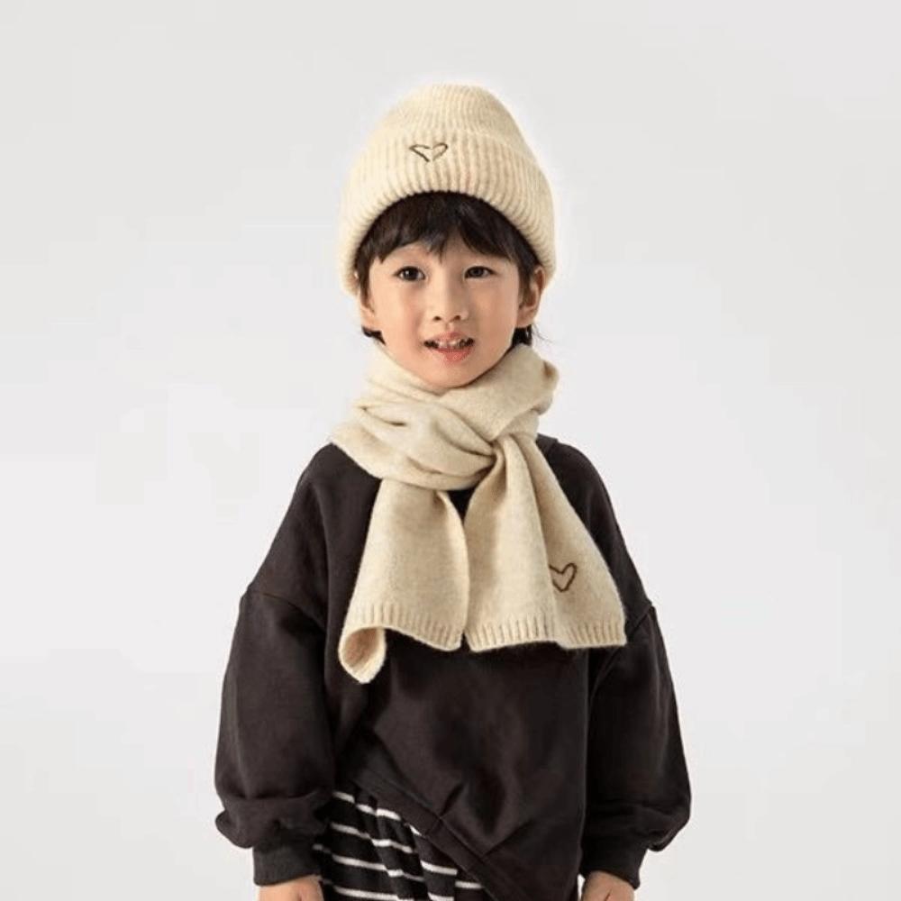 Love Heart Embroidery Crochet Warm Beanie Cap Solid Color Neck Warmer Set Winter Pullover Cap Ski