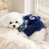 jijijing Fuzzy Bear Dog Jumpsuit, Cute Plaid Outfit, Warm 4-Legged Apparel, Plush Lined Cozy Onesie Clothes for Small Autumn Winter