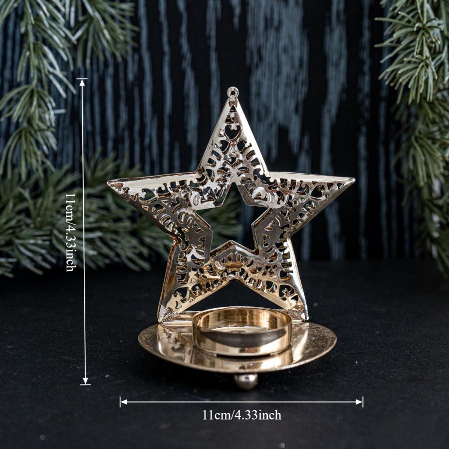 1pcChristmas Tree Candle Holder Gold Iron Snowflake Elk Candle Stand Ornament Christmas Decoration Vintage Tray Decorative Suppl