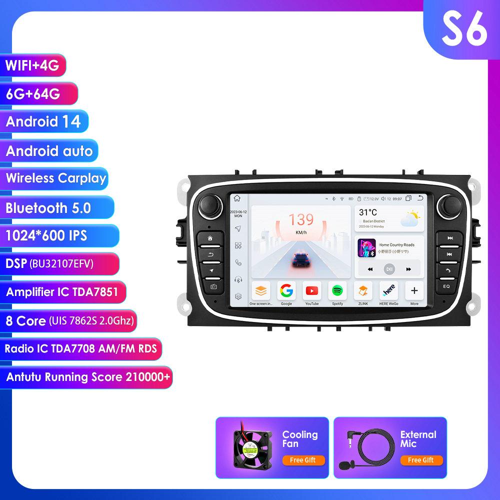 Hizpo 7-дюймовая беспроводная автомагнитола с CarPlay и Android Auto для Ford Focus 2 2008-2011 S-Max Mondeo Galaxy C-Max Мультимедиа Беспроводной Apple CarPlay Smart