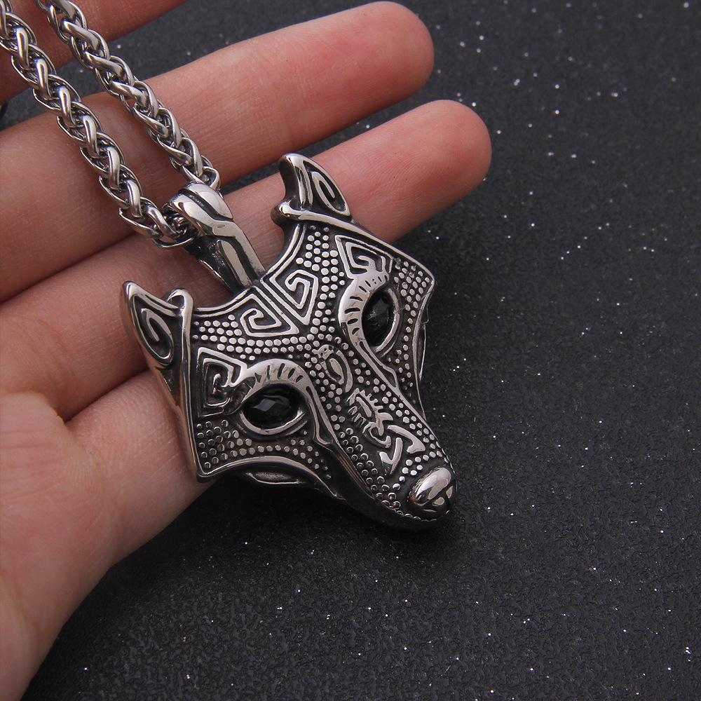 Мужское ожерелье с головой волка викинга, ручная работа, нержавеющая сталь, антикварная подвеска с зелеными глазами, волк Фенрир, готический амулет в виде животного