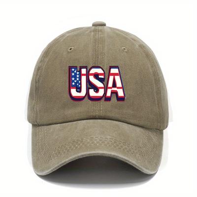 Бейсболка с принтом букв флага США, потертый хлопок, регулируемая, защита от солнца, уличная повседневная кепка