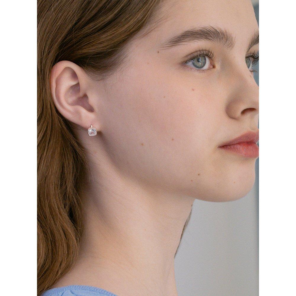 (Silver 925) Square Crystal Hoop Earrings Ec1994