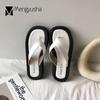 Fashion Outside Clip Toe Solid Flip Flops Women Slippers Beach Shoes Woman Slip On Square Toe Elevated Slides Korean Zapatos Mujer