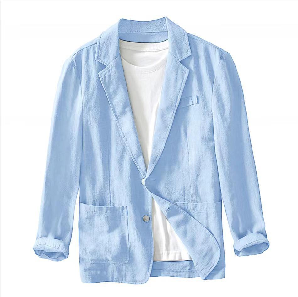 «Мужские однотонные повседневные куртки из хлопка и льна в европейском и американском стиле»