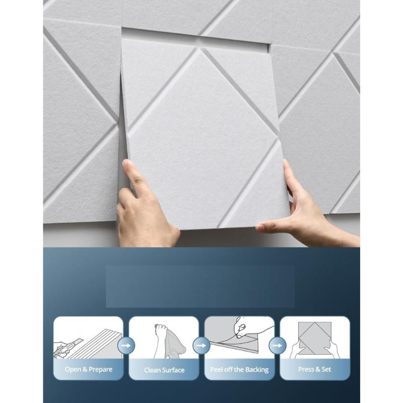 12Pcs Decorative Acoustic Panels Angled Square Peels and Stick Sound Absorbing Panel For Wall Ceiling Enduring